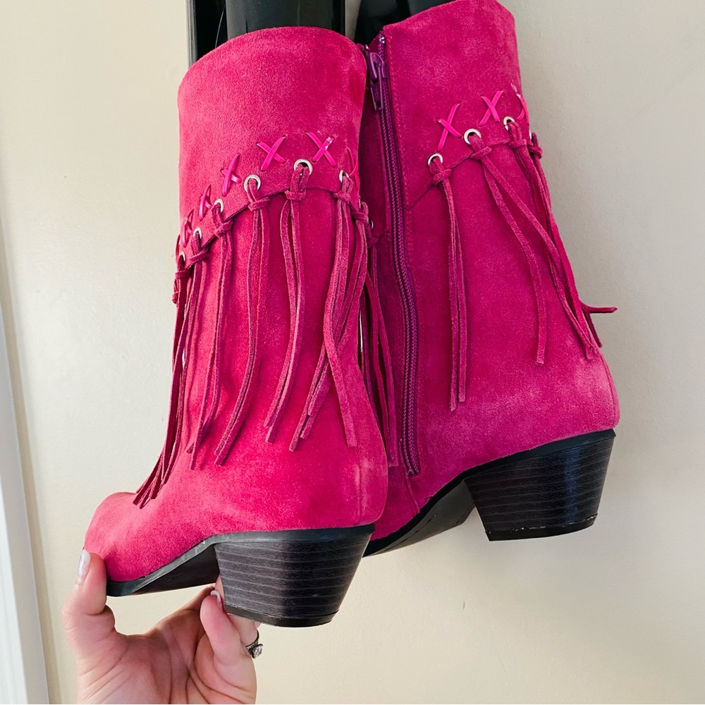 Suede Fringe Ankle Boots - Pink - Picture 8 of 16